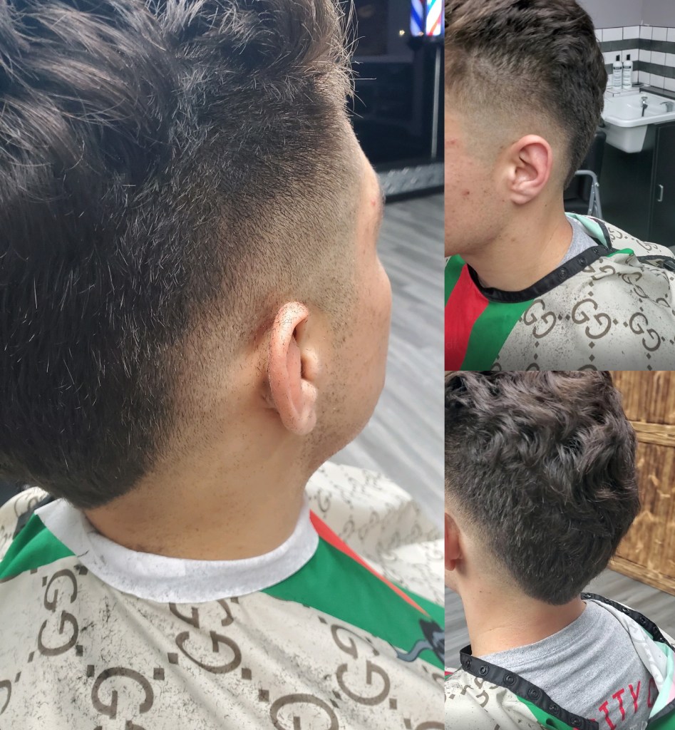 Composite image of the sides and back of a teenager with freshly cut hair.